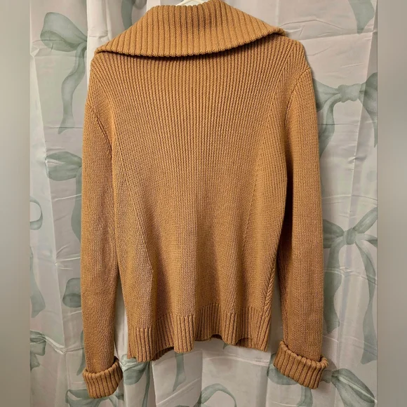 Gorgeous Ralph Lauren Camel Shawl-Collar Fisherman Toggle Cardigan Size Large - Picture 5 of 6